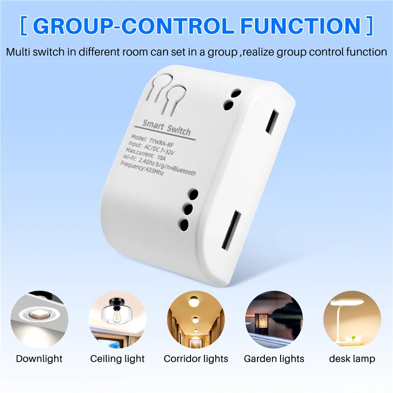 ABMF-1CH RF Smart Switch 7-32V AC DC WIFI Tuya Remote Control 433 Light Switch 10A Rele Relay Self-Locking Interlock Inching