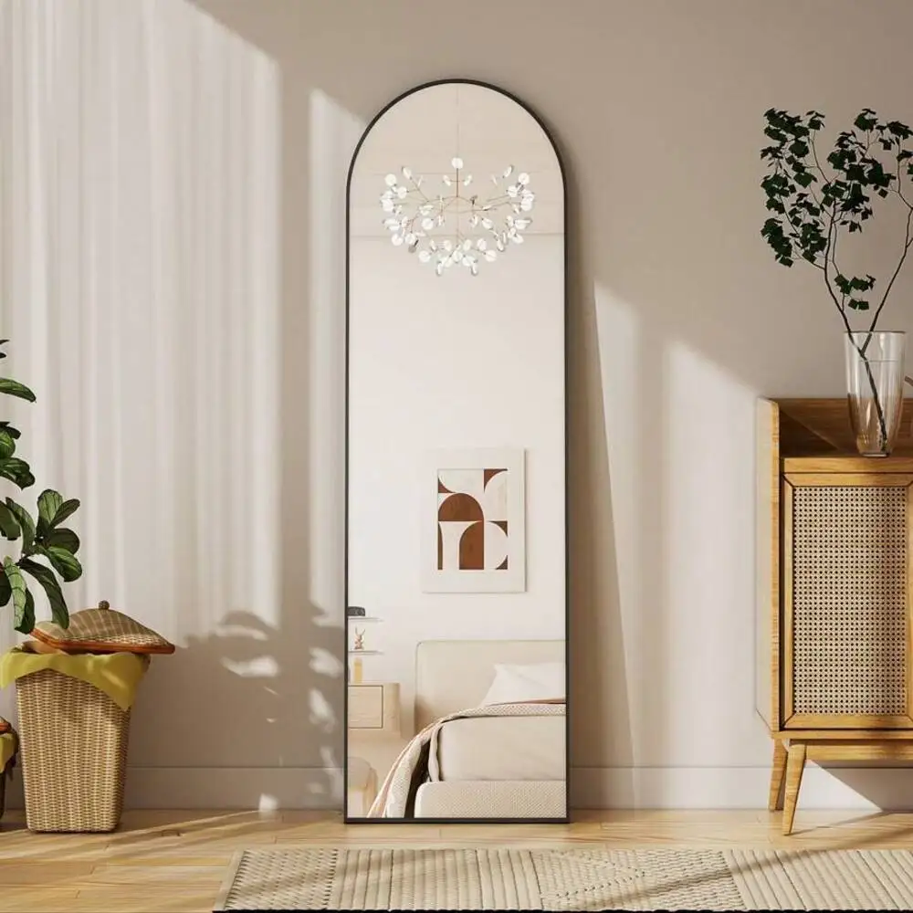 Arched Full Length Mirror, Black Metal Frame Floor Mirror, Large Arch Wall-Mounted Full Body Dressing Mirror For Bedroom Entryway