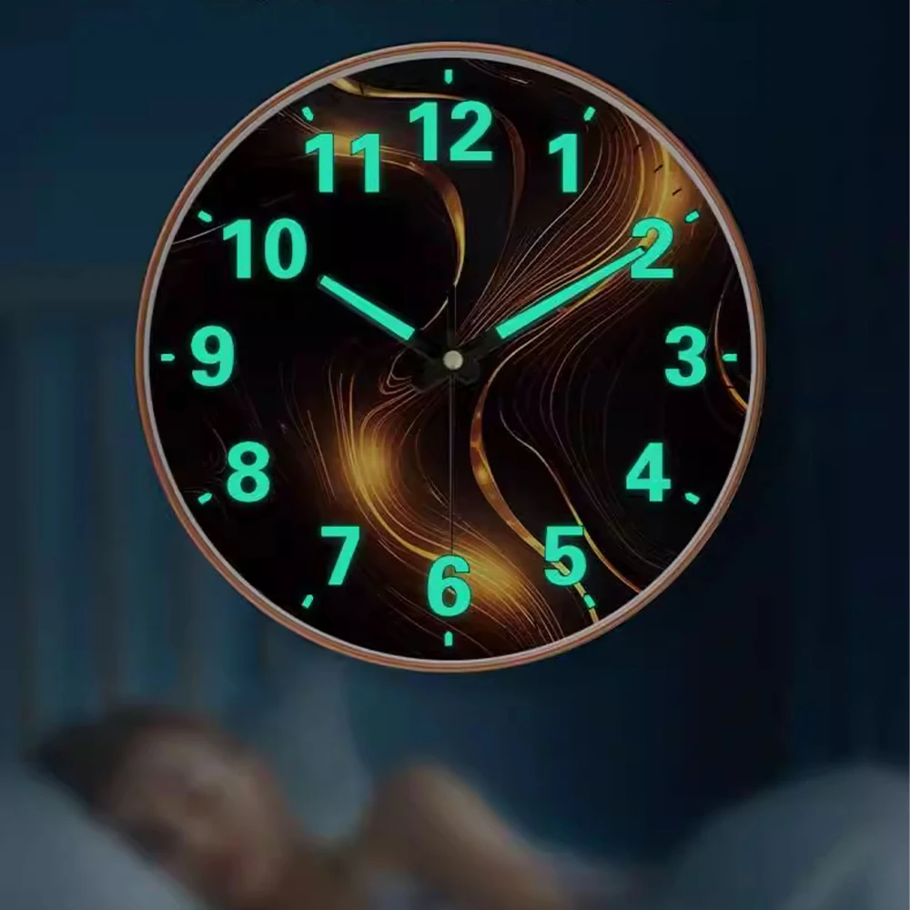 

Round Luminous Wall Clock Fashion Line Design Living Room Bedroom Quartz Clock Abs Plastic Frame Luxury Simple Home Decoration