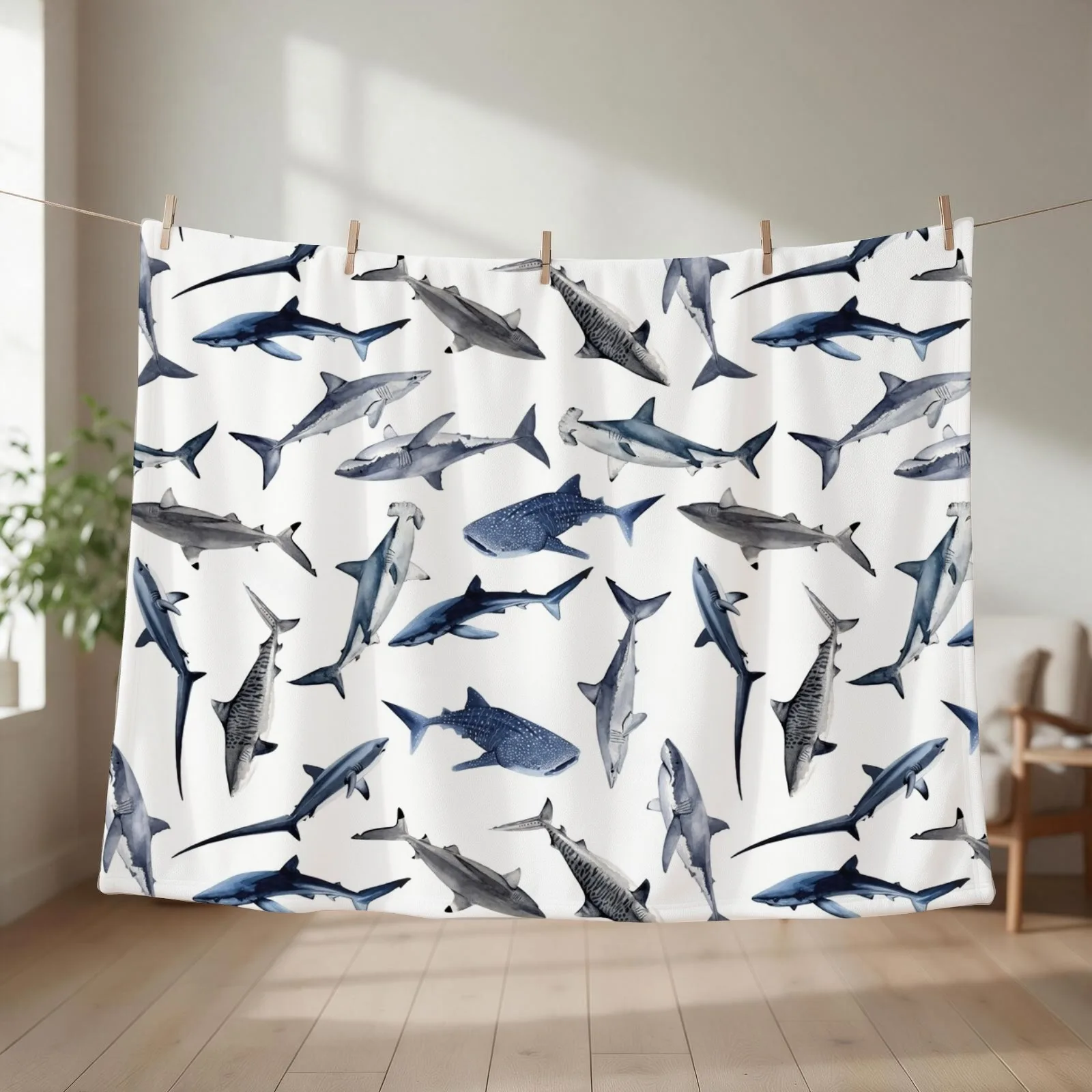 SHARKS PATTERN (WHITE) Throw Blanket Plaid on the sofa christmas decoration blankets ands Soft Plaid Blankets