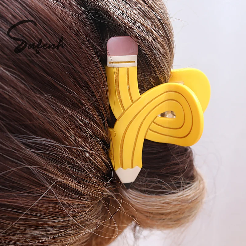 Funny Colored Pencil Shade Hair Claw Creative Design Acetate Hair Claw Clip For Women Girls Shark Catch Clips Hair Accessories