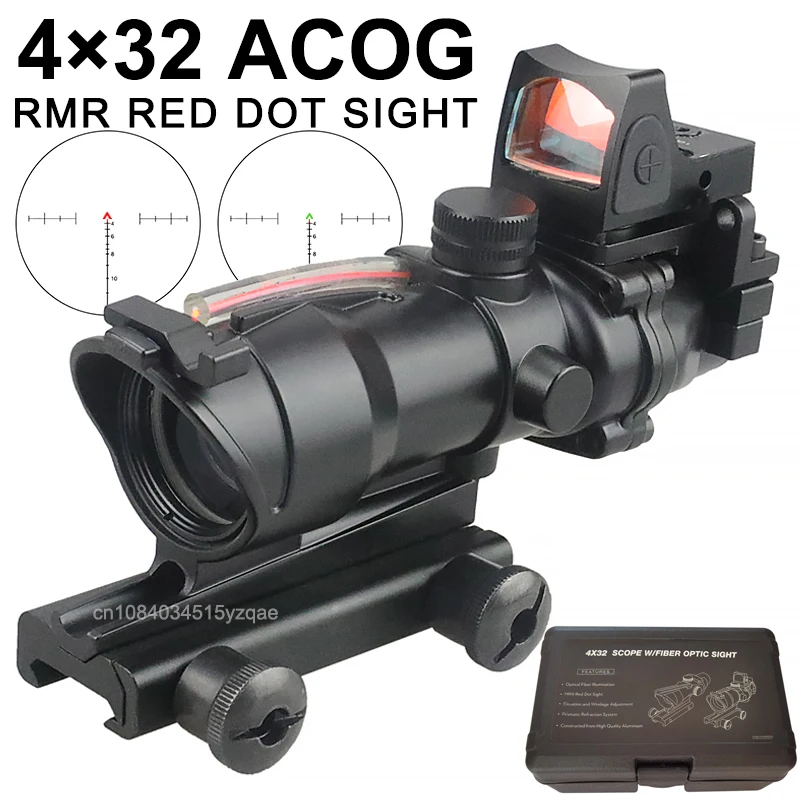 4×32 ACOG Sights Fiber Source Optics Tactical Sights Rifle Scope Cross Red/Green Llluminating Microscope Hunting 20mm Rail Mount