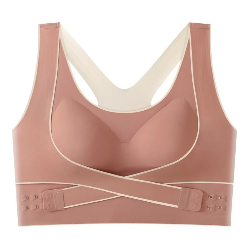 Shockproof Wireless Padded Sports Bra Front Adjustable Buckle Gathering Training Fitness Bra Breathable Solid Color