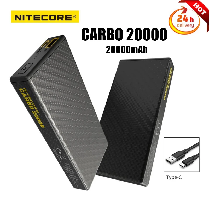 

NITECORE CARBO 20000 20000mAh Mobile Power Bank IPX5 Raing Carbon Fiber PD/QC 20W Fast Charge Low Current Mode Protection Phones