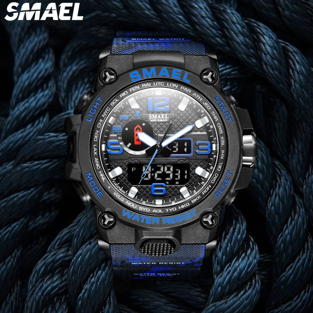 SMAEL Reloj despertador con luz nocturna impermeable multifuncional para hombre Reloj deportivo para exteriores Reloj táctico de camuflaje 1545D