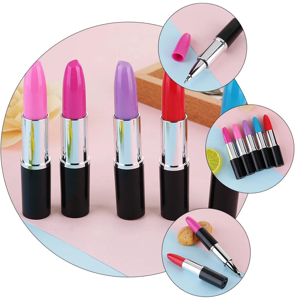 15 Pcs Ballpoint Pen Lipstick Creative Ball-Point Make up School Sign Shape Plastic Miss Students