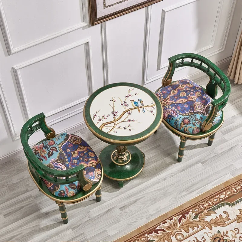 

Круглый чайный столик TAO Tao для балкона с двумя стульями, изумрудное кресло с круглой спинкой, окрашенное кресло