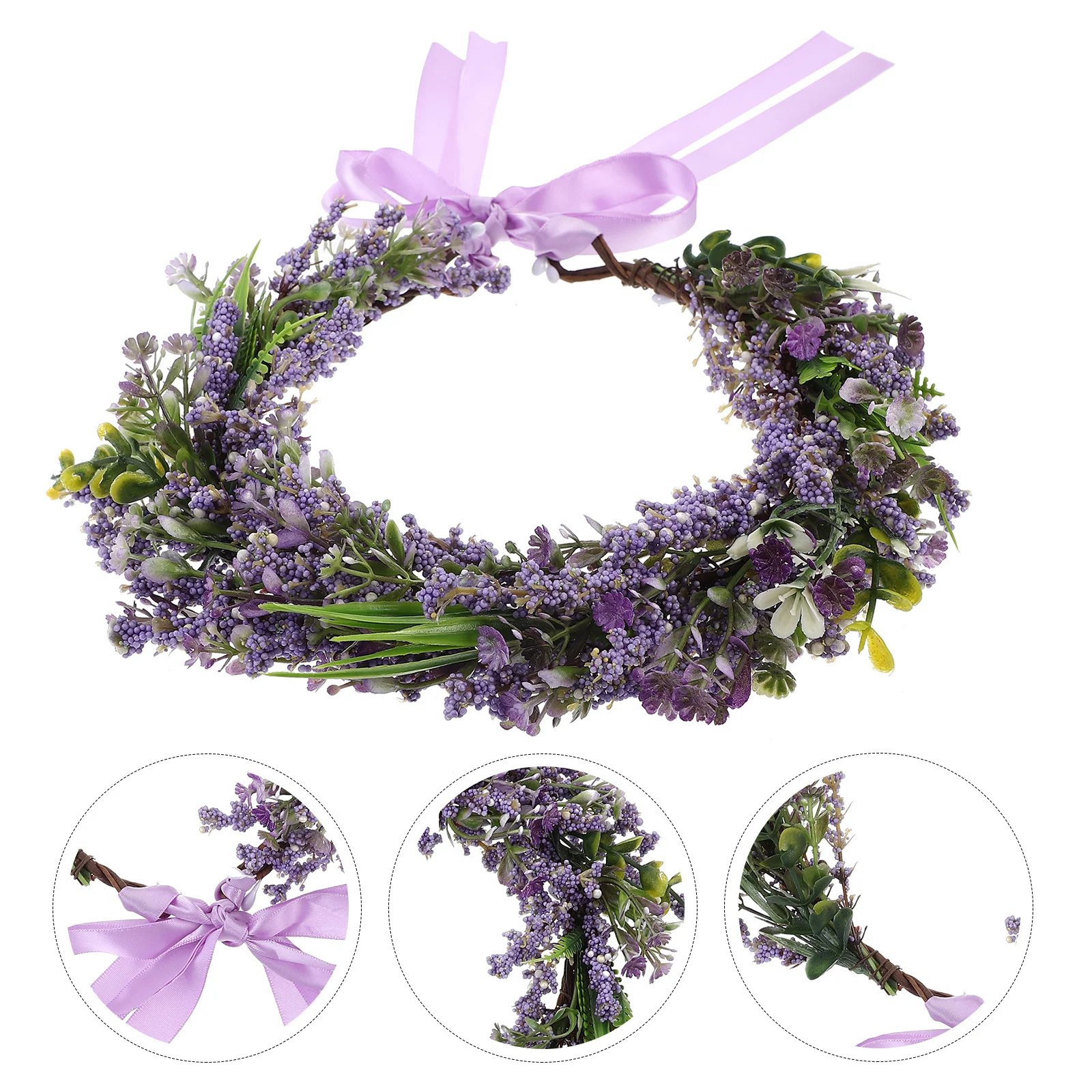 

Simulation Lavender Floral Crown Headpiece Lightweight Elegant For Wedding Party Prom Bridal Flower Garland Beach Vacation Decor