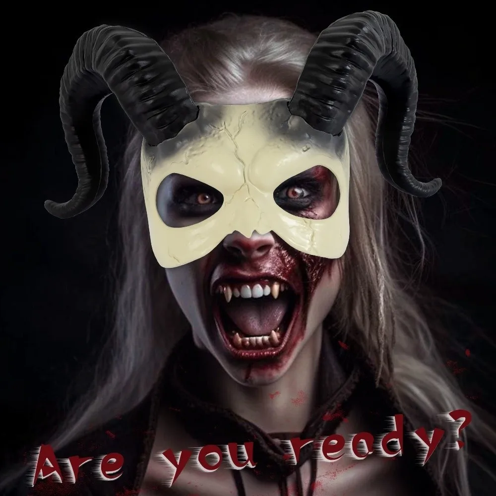 Masque d'halloween Animal créatif, demi-visage, accessoires de fête, masque en corne de mouton, fournitures de Cosplay, masque de démon en plastique pour femmes