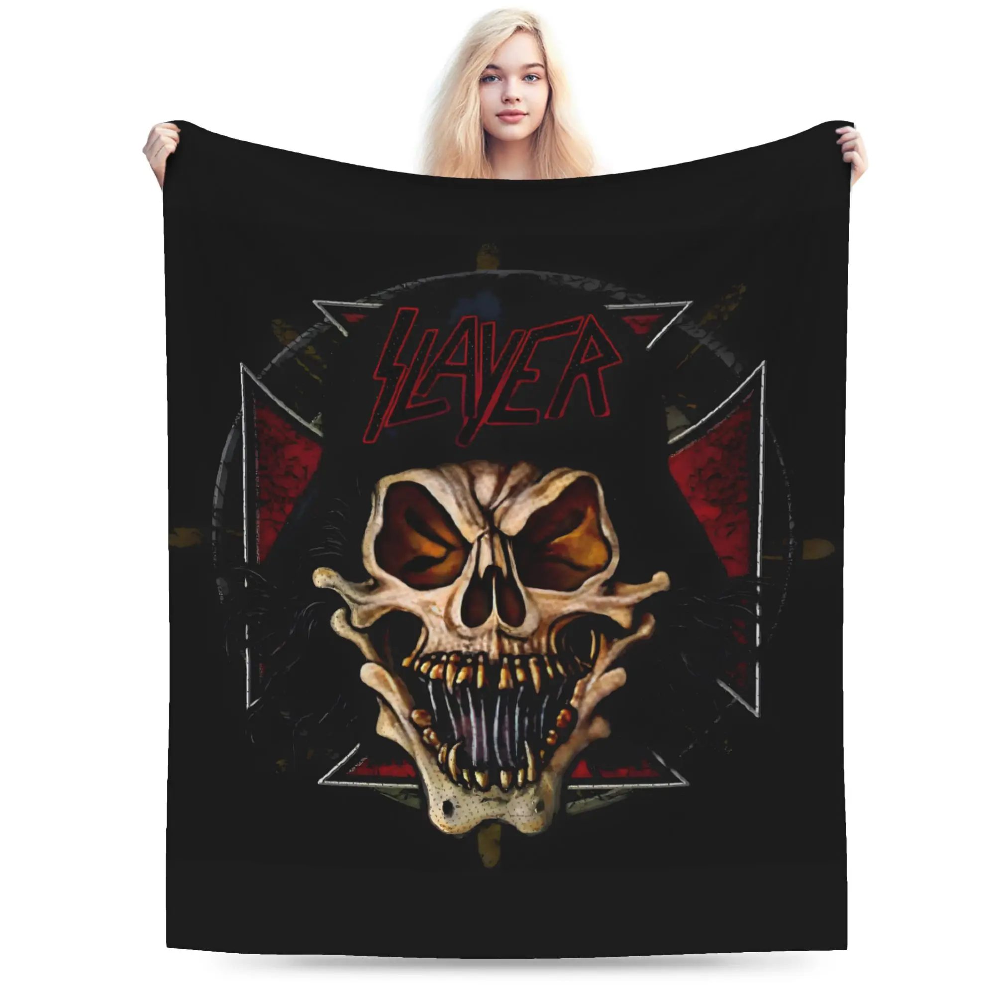 Custom S-Slayers Blanket 3D Printed Soft Flannel Fleece Warm Fanged Skull Throw Blankets for Travel Bedroom Sofa Bedspreads