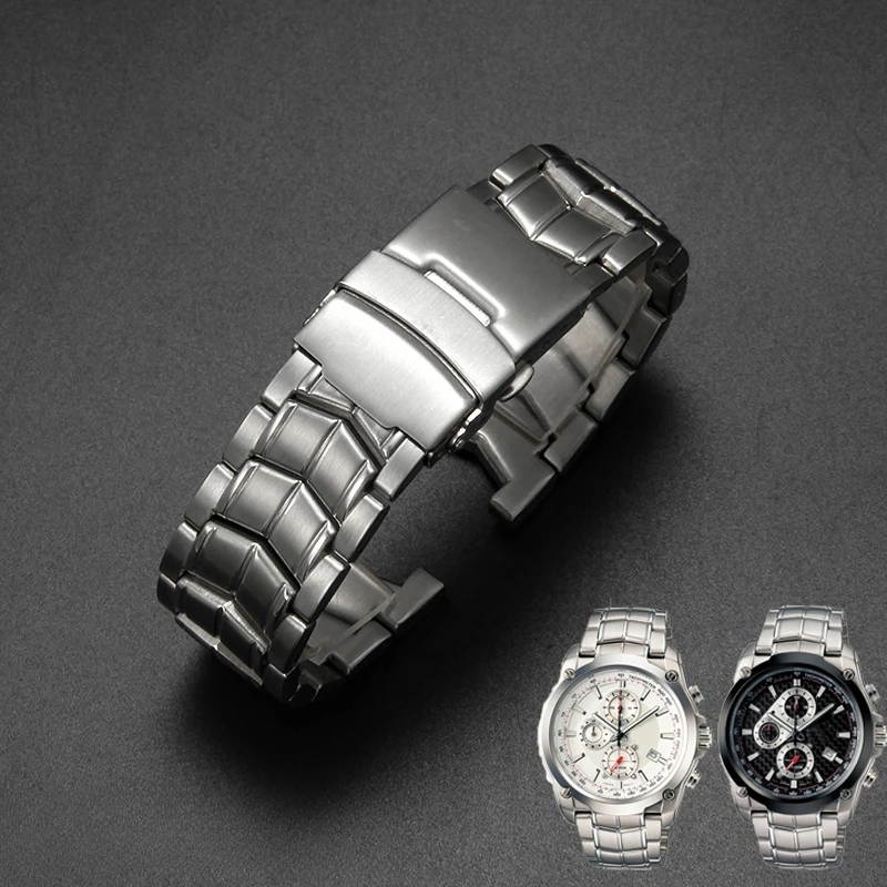 

For Casio EF-524D-7AEF-524SP-1A Delicate Selected Solid Stainless Steel Watchband Breathable Skin-friendly Steel Black 22x14mm
