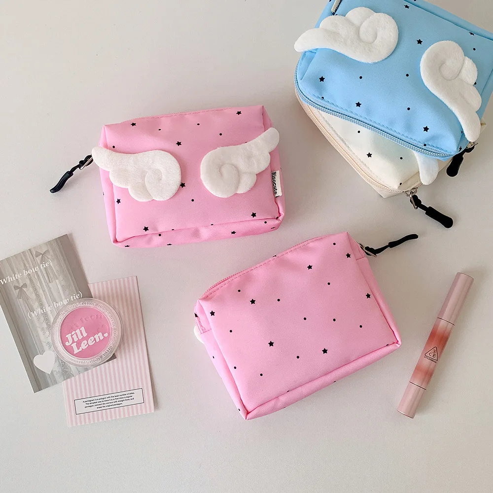 Borsa da donna piccola custodia per trucco utile custodia per cancelleria dolce cartone animato angelo decorazione tasca portatile mini borsa carina
