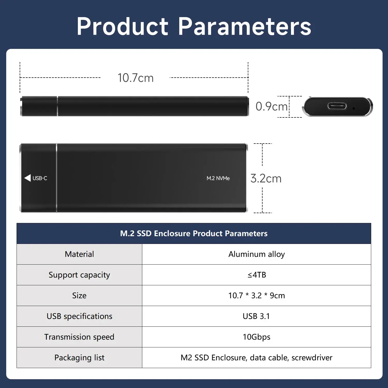 10Gbps M.2 SSD Enclosure Case With USB 3.1 Supports M Key/B&M Key Port NVMe Protocol PCle3.0 and PCle4.0 for Jetson Orin Flash