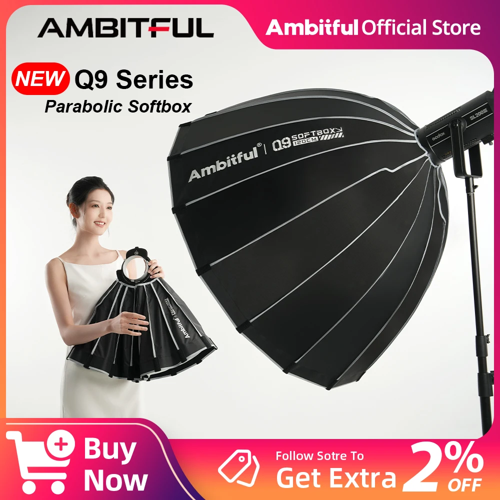 

AMBITFUL Q9 Series 60cm 90cm Parabolic Bowens Mount Softbox Deep Mouth Quickly Set-up 16 Umbrela Rods Highly Reflective Matt Box