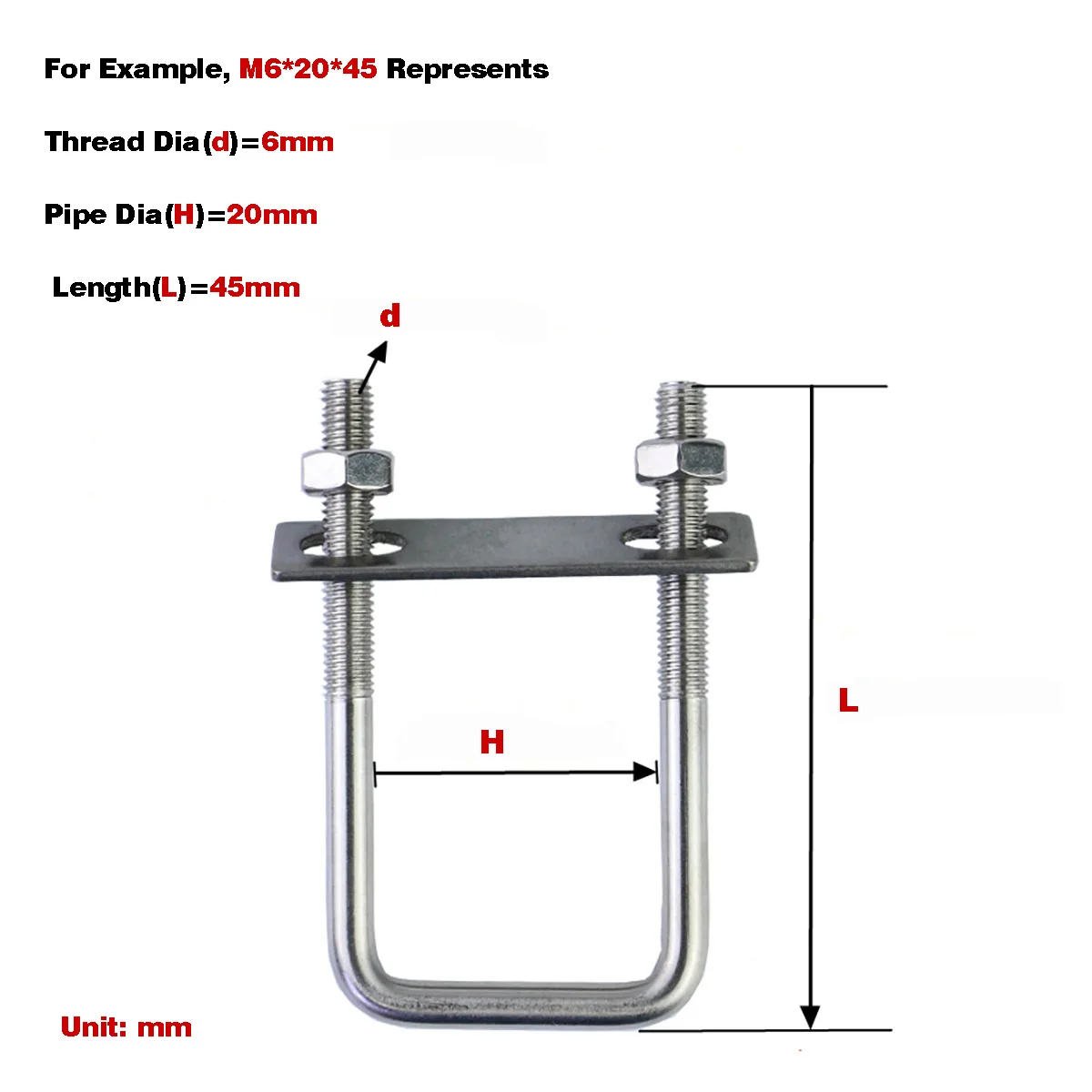 

304 Stainless Steel U-Shaped Screw / Right Angle Pipe Clamp