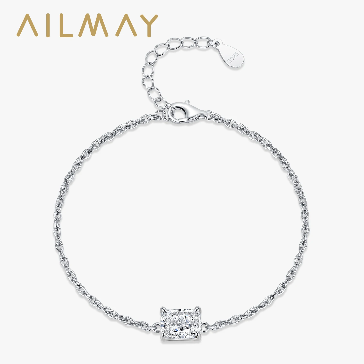 

Ailmay Ice Flower Cut Rectangle Zircon Ripple Chain Bracelet 925 Sterling Silver Luxury Link Chain Bracelet For Women Fine Jewel