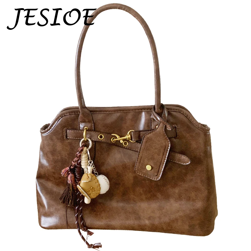 가죽 핸드백 여성 빈티지 럭셔리 브라운 숄더 백 트렌드 숙녀 디자이너 토트 백 여성용 대용량 서류 가방