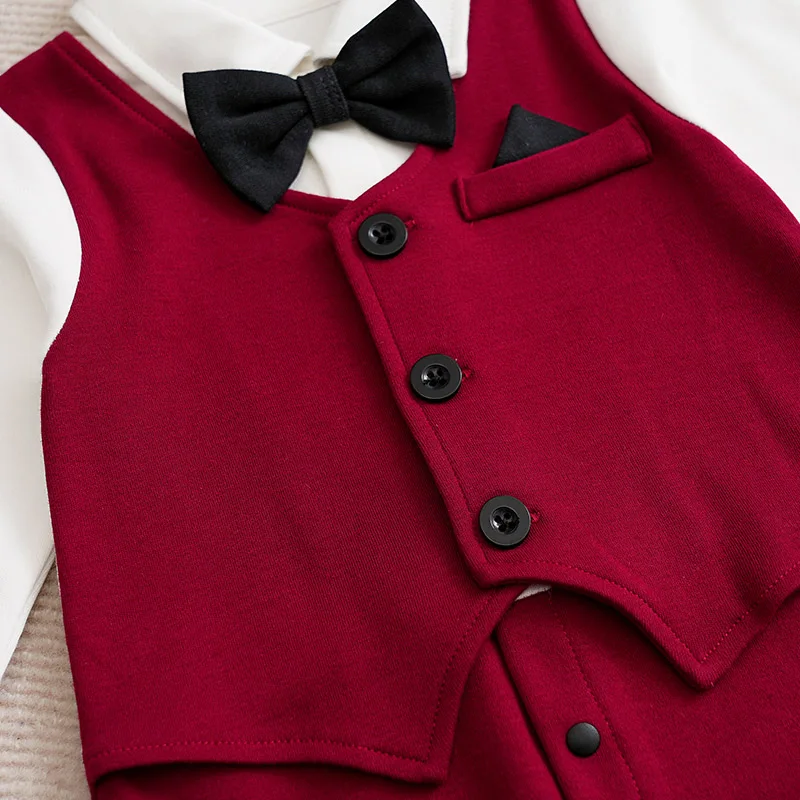 Gentleman Baby Boys bow tie Cotton Clothing Spring and Autumn Children One-Piece  long sleeves Jacket 0-2 years old Rompers