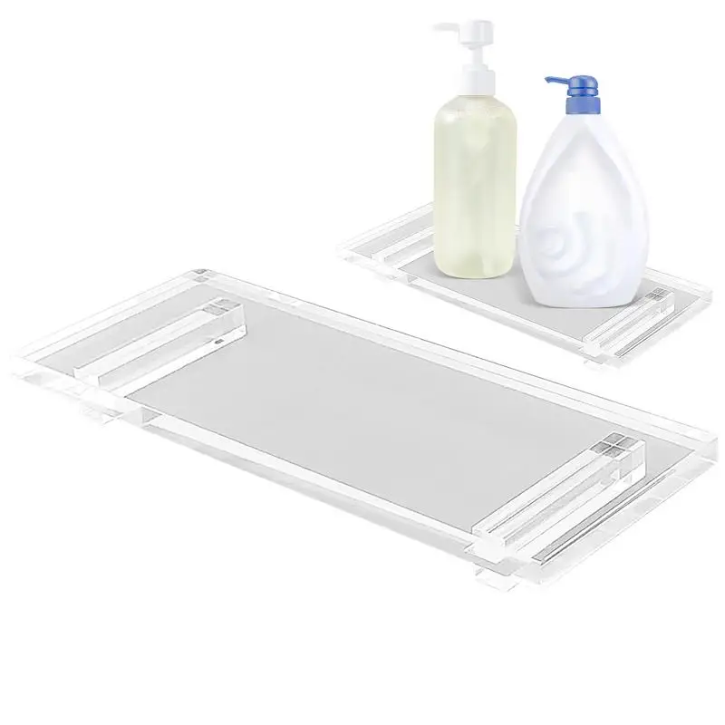 

Acrylic Vanity Tray Clear Display Base Home Decor Waterproof Stand Riser With 2 Long Raised Feet For Bathroom Counter