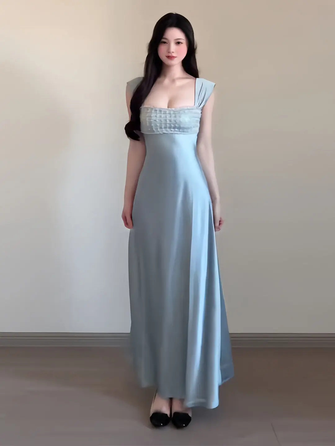 

Элегантное атласное вечернее платье с бисерными бретелями, женское, класса люкс, с завышенной талией, длинной юбкой, тяжелой вышивкой, из высококачественной ткани