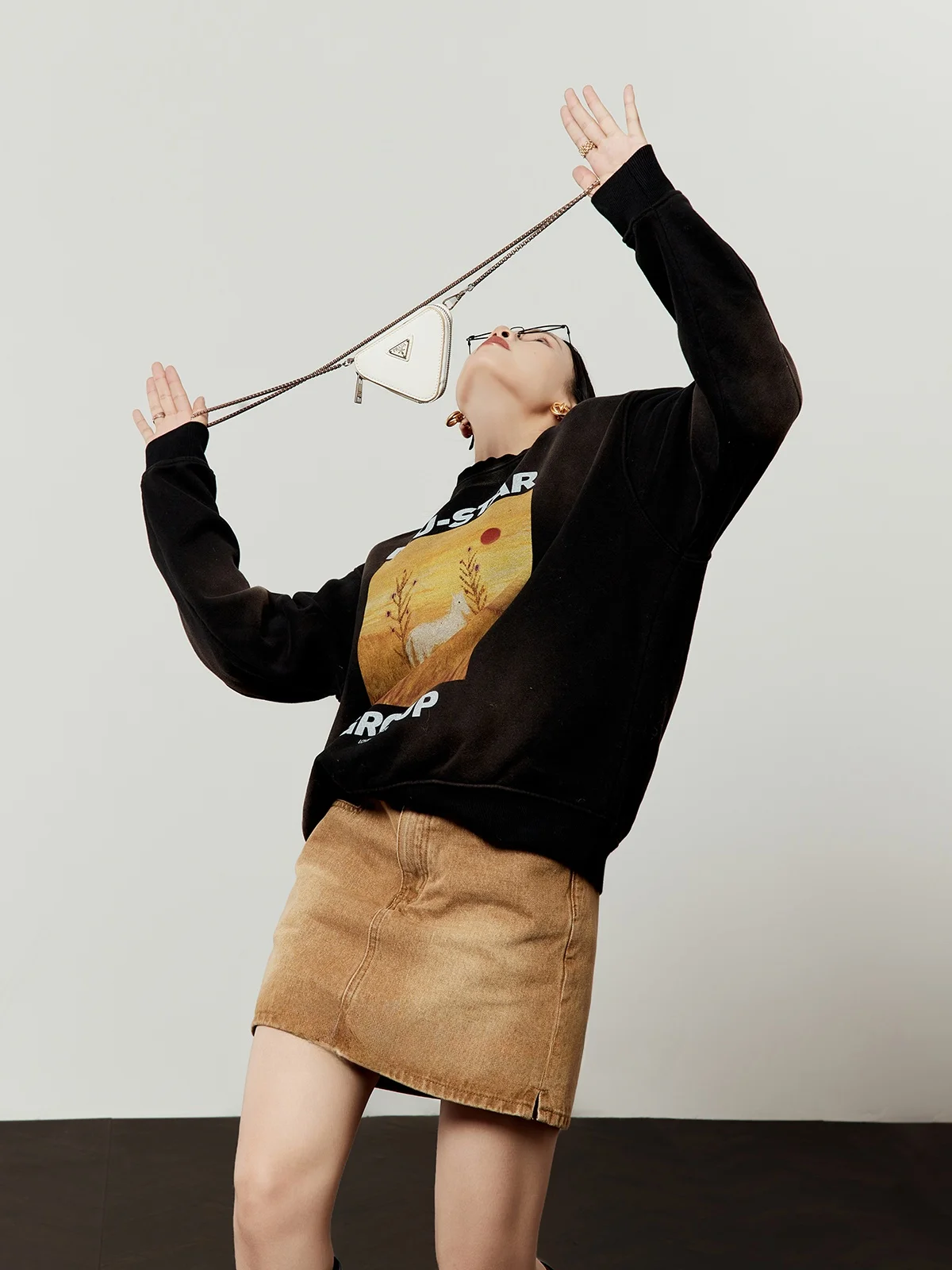 

Bla American Sle Printed Sweatirt Women's Loose Fit Autumn New Arrival Casual round Ne Long Sve Top