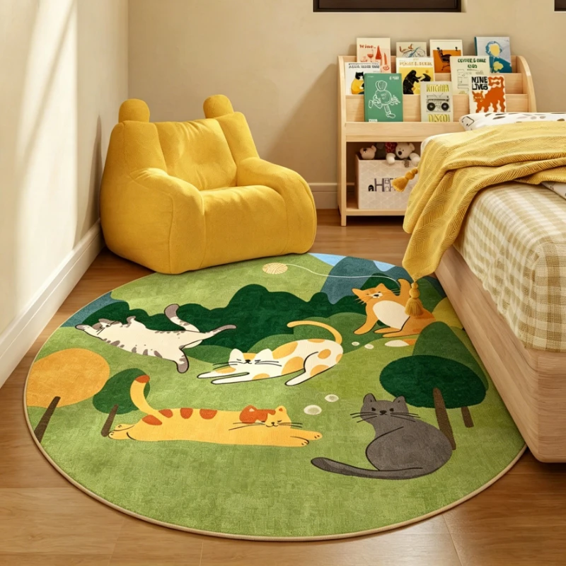 Round Rug Bedroom Bedside Foot Mats Cute Cartoon Cat Floor Mat Stain-resistant Wear-resistant Home Decor Rugs
