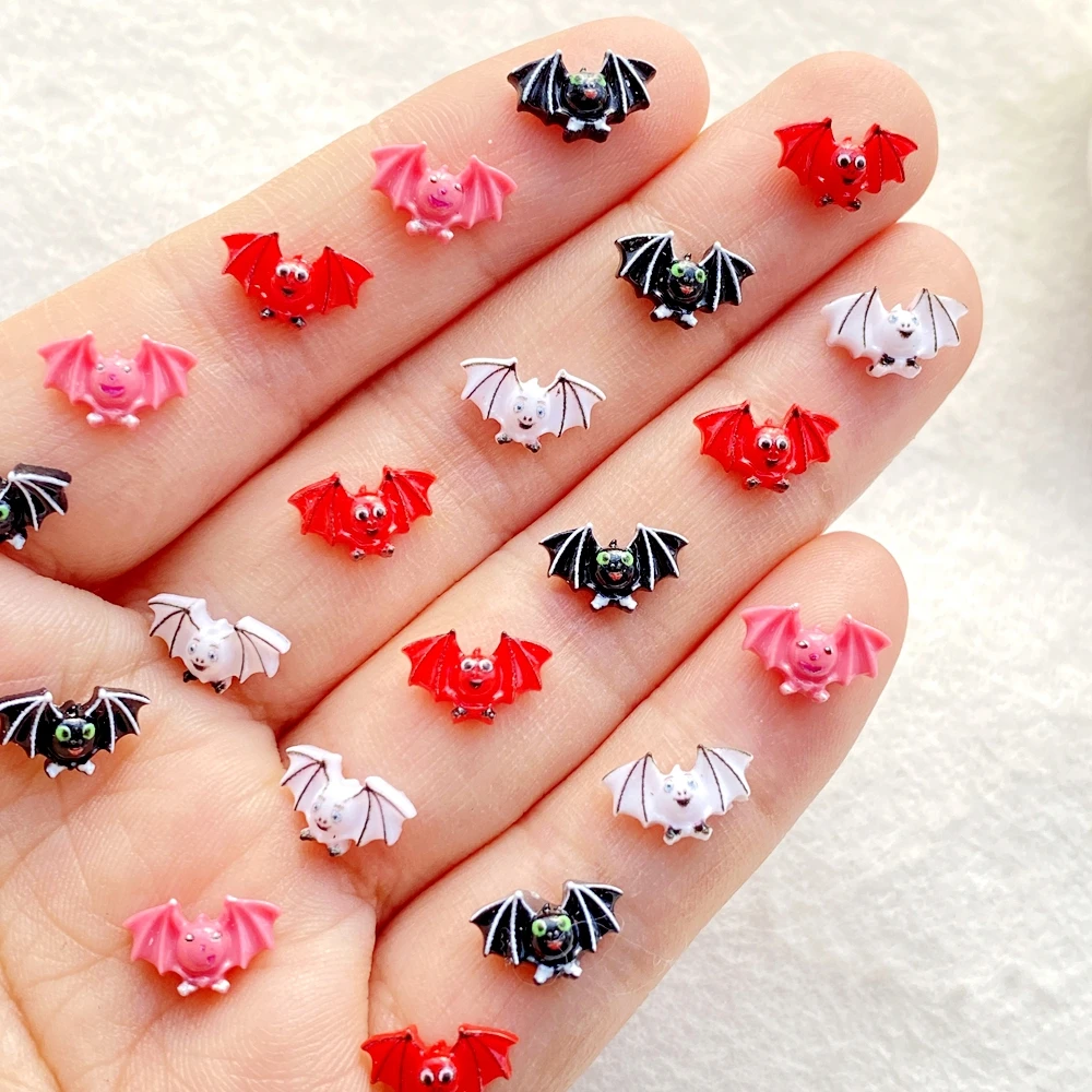 60PCS Cute Mini Mini cartoon Halloween bat Nail Art Charms Creative Colorful Resin Nail Decorations for DIY Hairpin Nails Crafts