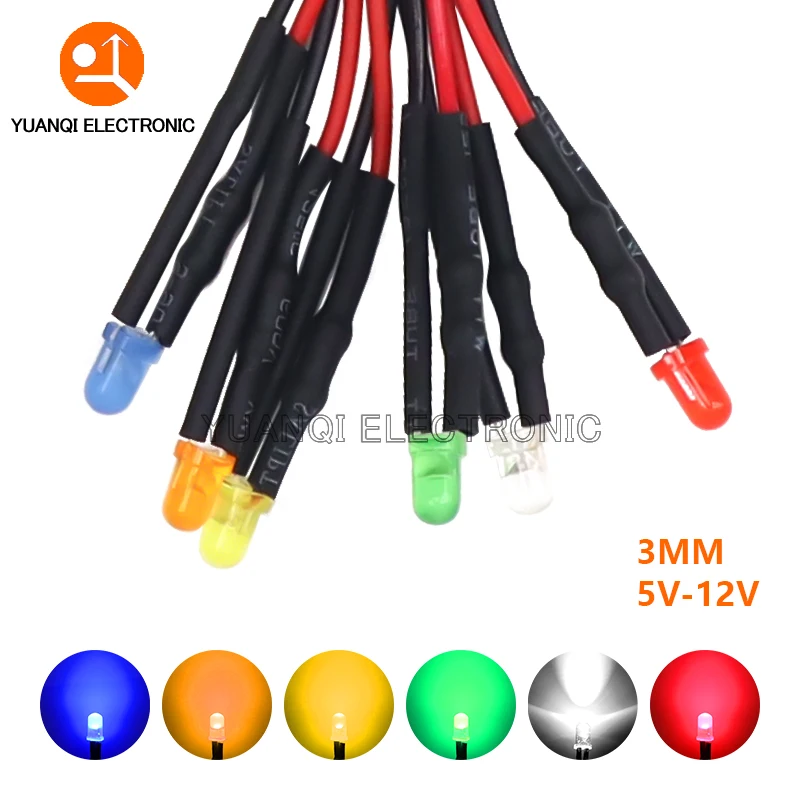 3mm 5mm 8mm 10mm LED 12V 20cm Pre-wired White Red Green Blue Yellow Orange Diode Lamp Decoration Light Emitting Diodes