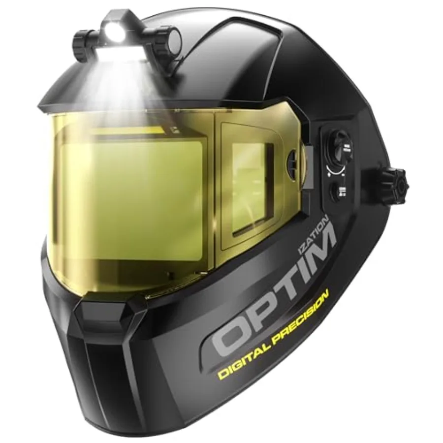 

Welding Helmet with Light-Full Digital Filter, 7.2"x3.2" Extra Wide Panoramic View Auto Darkening, Type-C Fast Charging True Co