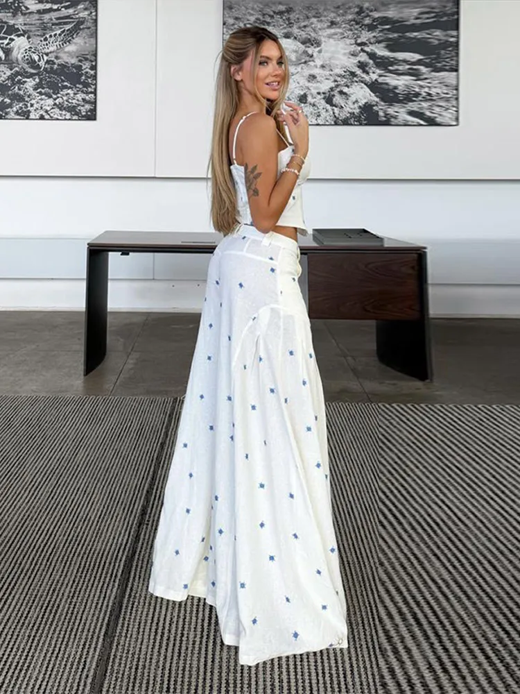 Sexy Print Vest Lace Up Pants Suit Women Slim Sleeveless Sling Tops High Waist Long Trousers Set Female 2026 Summer Lady New