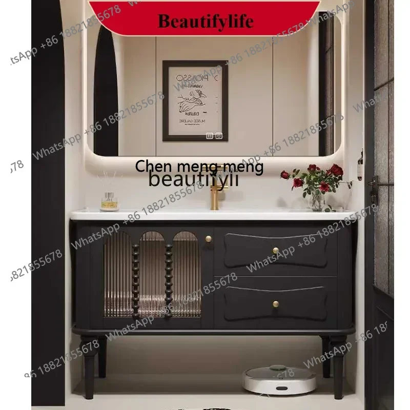 

X ss 8617 French Retro Floor Bathroom Cabinet Ceramic Whole Washbin Sink Oak Wash Inter-Platform Basin