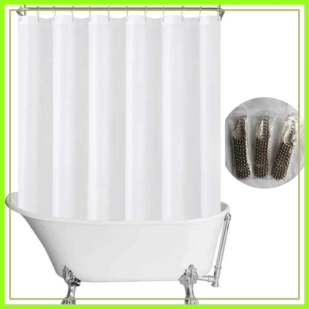 

180x70 Fabric Clawfoot Tub Shower Curtain, All Wrap Around, 36 Hooks, Hotel Quality, Washable, Water Repellent, Diamond Pattern