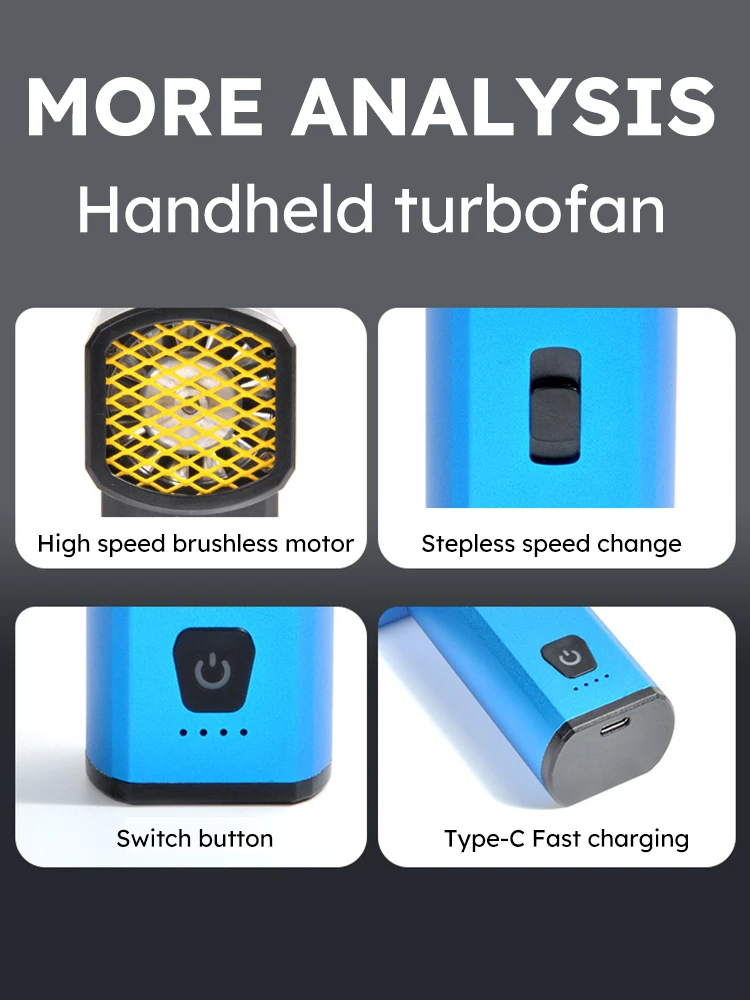 130000 Leistungsstarkes Drehzahl-Luftgebläse, Turboventilator, tragbarer Turbo-Jet-Ventilator, bürstenloser Motor, gewalttätiges Jetdry-Gebläse, Typ-C-Aufladung ﻿