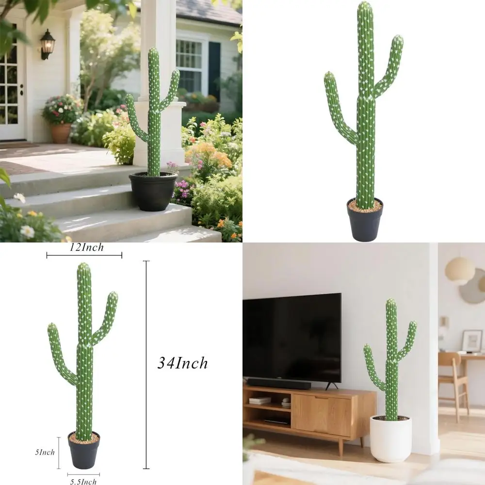 

Искусственный суккулент-кактус высотой 34 дюйма в черном кашпо для декора дома и офиса в стиле пустыни