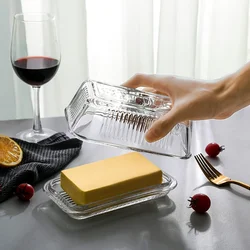 Creative Clear Butter Dish With Lid Cake Cheese Decoration Box Multifunctional Food Storage Vintage Glass Butter Holder Containe