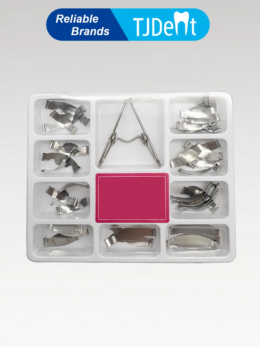 TJDent Dental Saddle Contoured Metal Matrices Matrix Kit mit Springclip-Band, Harz-Klemm-/Trennring, Zahnmedizinische Werkzeuge