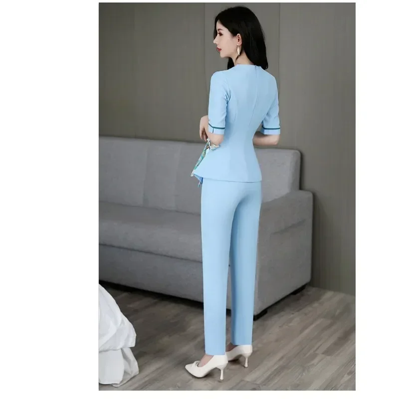 Beauty Salon Estheticienne Spa Uniform Massage Work Clothes Foot Therapist Work Gowns for Women Blue Beautician Uniform Suit