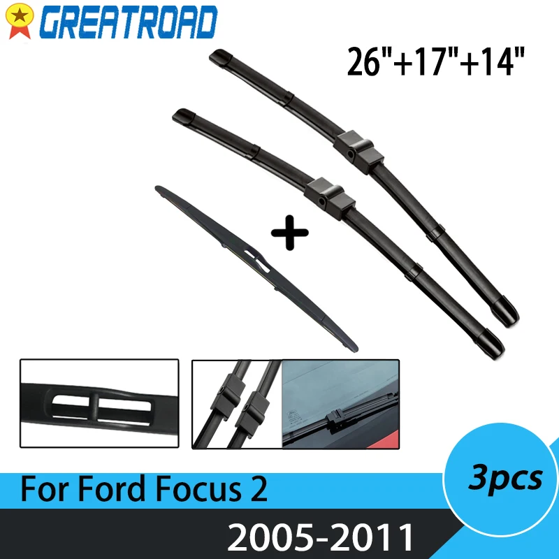 Wiper Front Rear Wiper Blades Set For Ford Focus 2 2005-2011 Windshield Windscreen Front Rear Window 26\