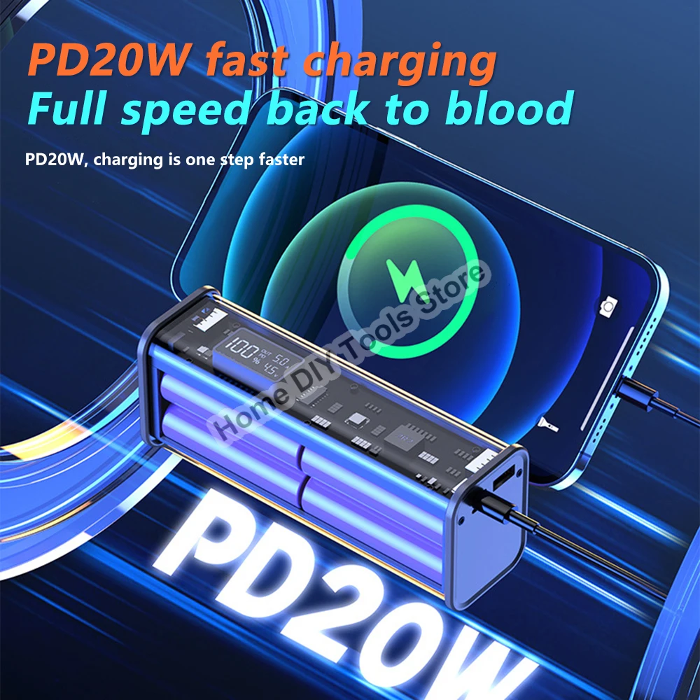 Carregador de Bateria 18650 Polímero 20000ma Faça Você Mesmo Portátil Mini Power Bank Digital Display Box Fonte de Alimentação Móvel 8*18650