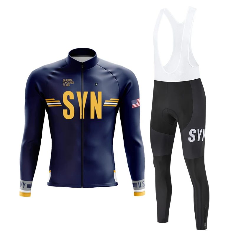 2026 SYN بدلة ركوب الدراجات مجموعة الخريف والشتاء بدلة ركوب الدراجات الرجال طويلة الأكمام الدراجات جيرسي الطريق الدراجات قميص رياضي ركوب الدراجات مريلة #4