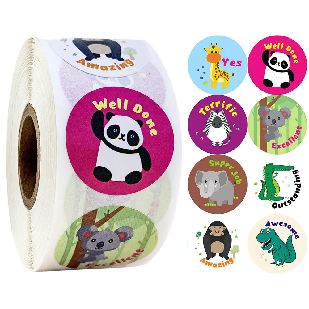 1inch Reward Sticker for Kids School Teachers Motivational Students Stickers Cute Animals Encourage Stationery Stickers Supplies