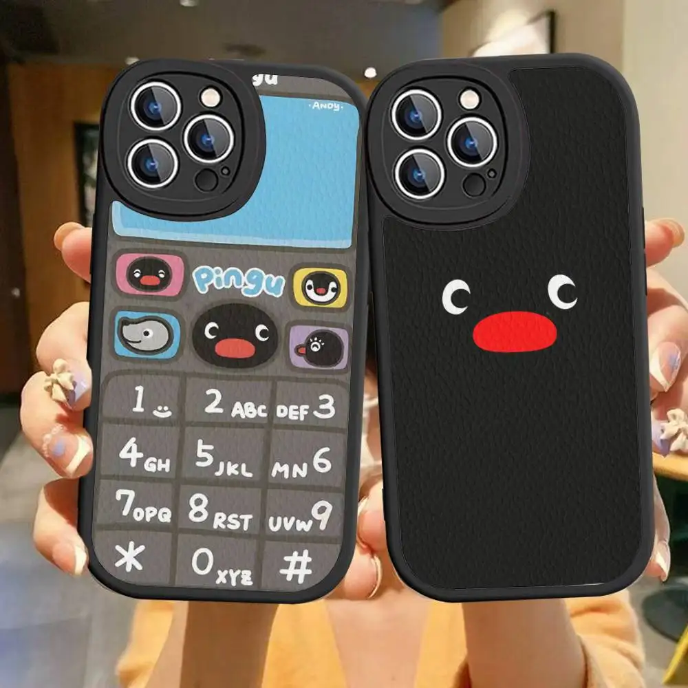 

Funny Cartoon P-Pingu Phone Case for iPhone 16 15 14 11 12 13 Pro Max Plus Back Leather Shell