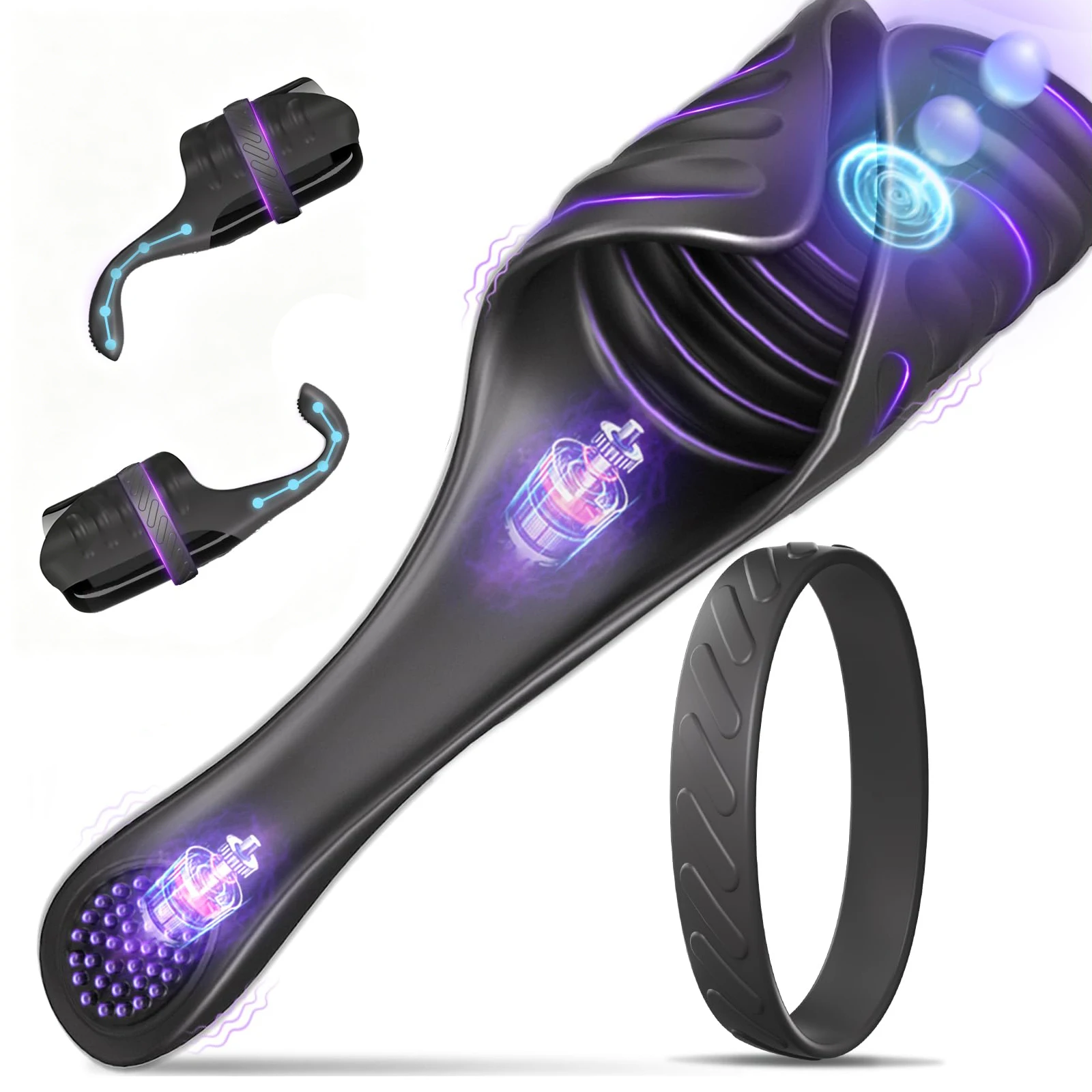 Male Masturbator Powerful Vibrating Penis G-Spot Masturbator Adjustable Thrusting and Vibrating Cock Ring Adult Masturbation