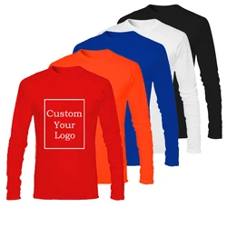 Men Long Sleeve Fitness T-Shirt Round Neck Harajuku Casual Custom Logo Tops Printing Pullover Base Solid Clothes DropShipping