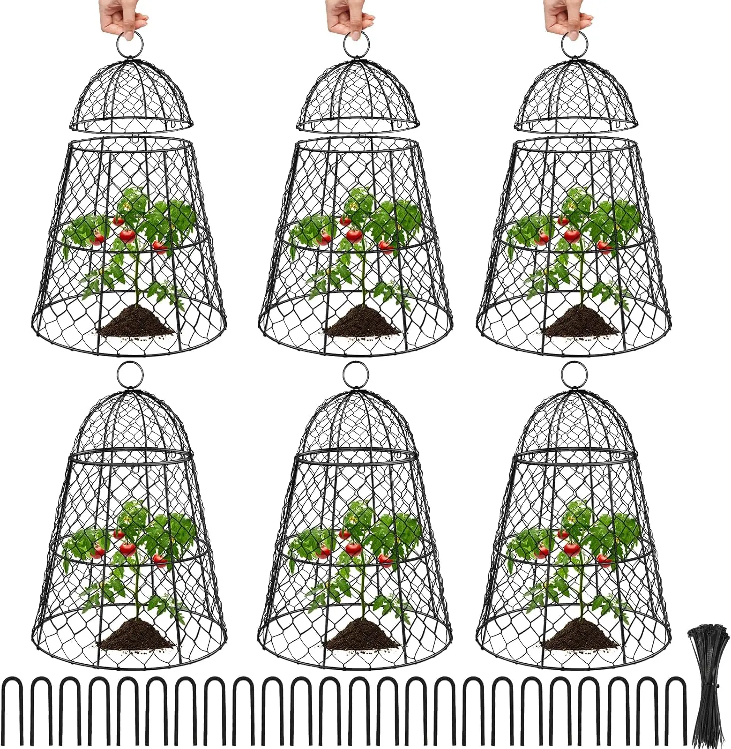 

6 Pcs 17"H x 13"D Metal Plant Cloches, Chicken Wire Plant Covers for Garden, Animal Barrier for Squirrel, Rabbit, Chicken, Bird