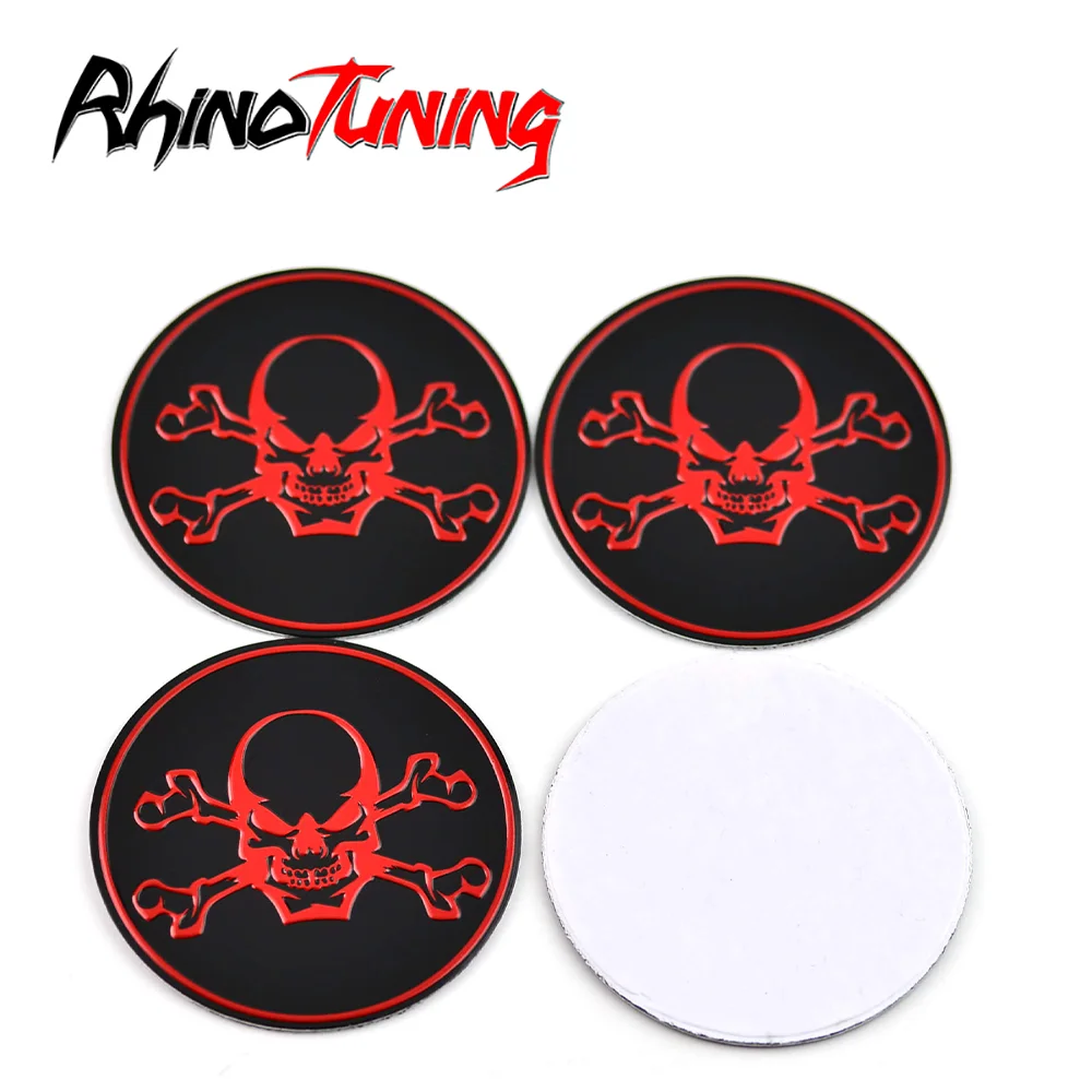 4pcs 50mm Skull Wheel Hub Cap Aluminum Stickers For Rim Car Center Cover Universal Label Emblem Badge Red