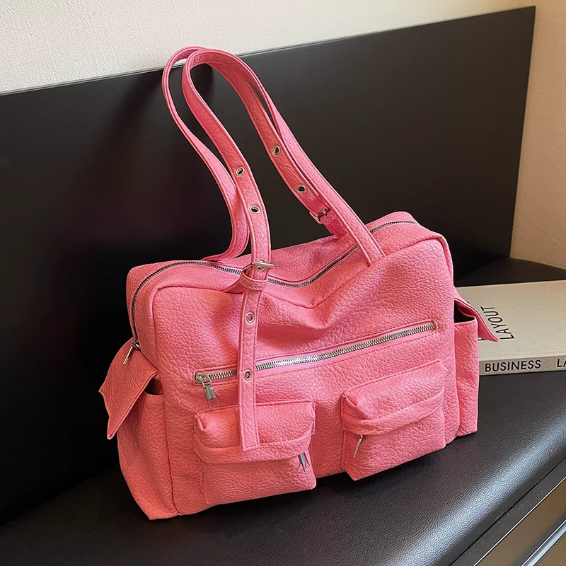 

Texture Korean Multi-pocket Motorcycle Armpit Shoulder Bag High-quality Versatile Version Underarm Totes Luxury Design Brand