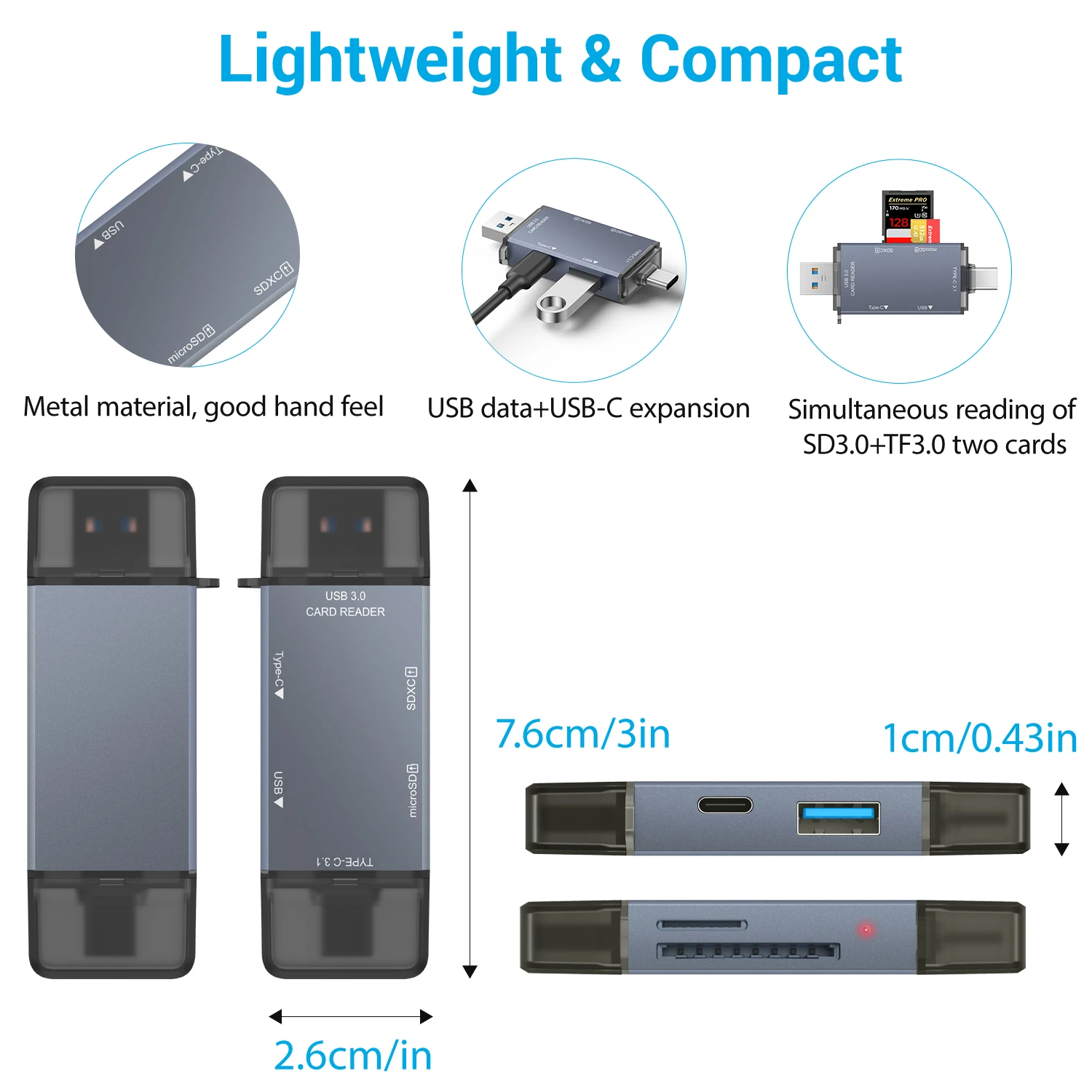 PCONEQE Card Reader USB C+A Joint Suitable For SD3.0/TF3.0/USB-A+C Ports Adapter for Laptop Computer Smart Memory Cardreader