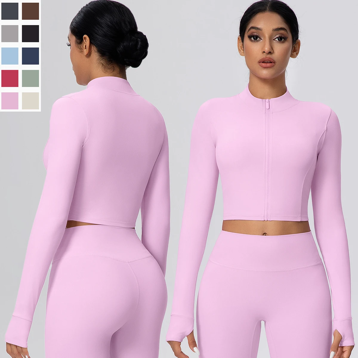 Woman Solid Color Slim Casual Zipper Long Sleeves Yoga Tight Naked Feel Sports Thumb Hole Gym Workout Top Running Yoga Jacket