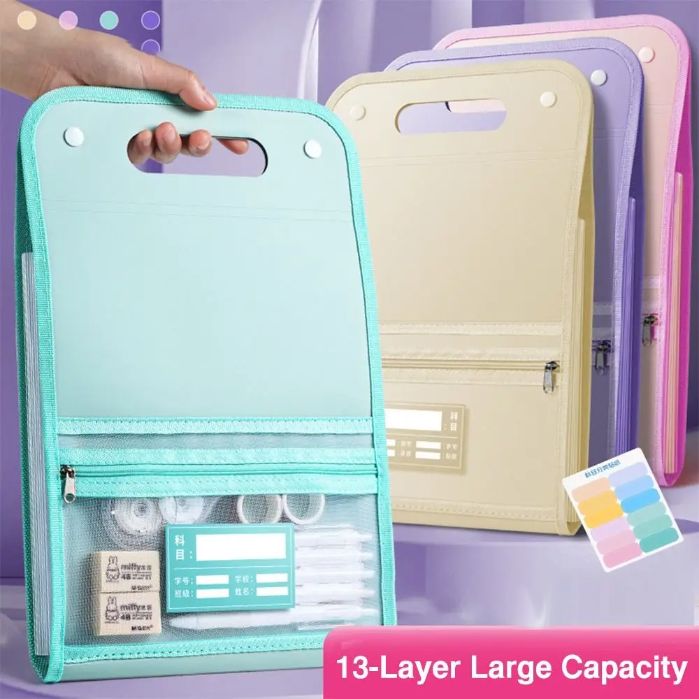 Waterproof A4 File Folder Test Paper Storage 13 Pockets Organ Bag PP Classified Storage Envelope Folder School Office